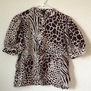 Ann Taylor Short Sleeve Leopard Print Brown Top Large Petite (LP)